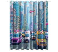 Kids Blackout Curtains - Boys Girls Cartoon City Ambulance 3D Print Pattern Grommet Top Thermal Insulated Window Drapes for Bedroom Playroom 2 Panels W27.6 x L63
