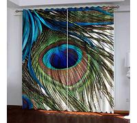 Kids Blackout Curtains For Bedroom, Multi-Coloured Peacock Feather 3D Pattern Eyelet Thermal Insulated Curtains For Nursery, Set Of 2 Panels, 2x42x63 Inch Curtains For Living Room For Boys Girls