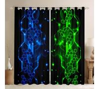 Kids Blue and Green Curtains Honeycomb Darkening Drapes W46*L54 Boys Modern Hexagon 30%-50% Blackout Curtains Geometrical Beehive Geometric Window Treatments