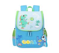 Kids' Blue Oxford Worker Construction Print Backpack with Front Flap | Bright blue children's backpack with a construction vehicle graphic, reflective details and a front flap; Oxford fabric