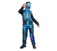 Kids BLUE SKELETON Halloween Fancy Dress Costume + Mask Spooky Horror Child Boys