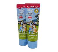 Kids Bluey Toothpaste: Fluoride Protection, Strawberry Flavor, Sugar-Free Formula, 75 ml Tubes (Pack of 2) for Effective Dental Care and Happy Smiles