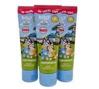 Kids Bluey Toothpaste: Fluoride Protection, Strawberry Flavor, Sugar-Free Formula, 75 ml Tubes (Pack of 3) for Effective Dental Care and Happy Smiles