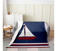 Kids Boat Pattern Flannel Fleece Throw Blanket Nautical Fuzzy Blanket for Bed Sofa Couch Toddler Decor Ocean Themed All Season Bed Blanket Marine Blue Plush Blanket Bedroom Single 50x60 Inch