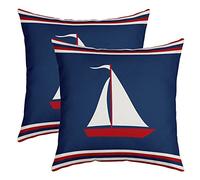 Kids Boat Pattern Throw Pillow Covers Set of 2 Soft Nautical Pillow Cases Cushion Covers for Toddler Decor Ocean Themed Decorative Throw Pillowcases Marine Blue Cushion Cases Bedroom 22x22 Inch