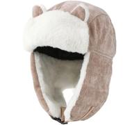 Kids Bomber Russian Hat Faux Fur Trooper Hat Winter Warm Trapper Hats Corduroy Aviator Hat Ushanka Cossack Hat Cap Ear Flap Bomber Hats Windproof Cycling Snow Ski Hat Face Protector for Boys Girls