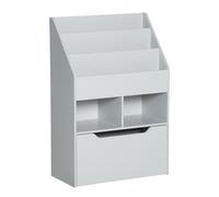 HOMCOM Kids Bookshelf – Toy Box with Storage Drawer & Wheels – Grey