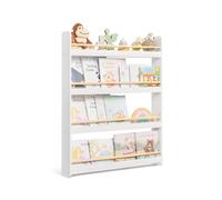 Kids bookshelf with wall mounted design and storage shelves, 4-Tier