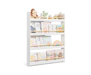 Kids bookshelf with wall mounted design and storage shelves, 4-Tier