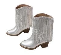 Kids Boots Cowboy for Men Black Knee High Girls Men's Heels Brown Slouch Size 5 4 6 Festival Wide Calf Ankle Outfit Boys (zz2-Silver, 1 Big Kids)