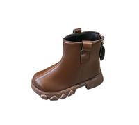 Kids Boots Fleece Lining Flat Heart Front Zipper Shoes Solid Color Leather Footwear Non-Slip Walking Warm Winter Ankle Boots Insulated Waterproof Soft Sole Shoes