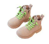 Kids Boots Girls Colored Comfortable Flat Boots Winter Short Outdoor Soft Bottom Shoes Elasticated Lace-up Leather Footwear Wide Fit Non-Slip Buckle Zip Up Shoes Khaki