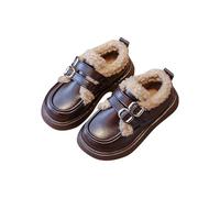 Kids Boots Girls Leather Solid Color Thick Soft Sole Shoes with Buckle Strap Fleece Lining Comfortable Flat Casual Footwear Non-Slip Sole Outdoor Breathable Boots Brown