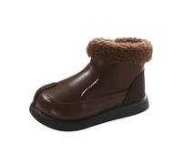 Kids Boots Solid Color Fleece Lining Snow Leather Boots Thick Outdoor Soft Soled Shoes Comfortable Flat Warm Winter Wide Fit Footwear Loose Breathable Shoes Brown