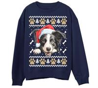 Kids Border Collie Christmas Sweater Cute Dog Design Ugly Xmas Pullover Holiday Sweatshirt Gift for Dog Lovers, 7-8 Years, Navy