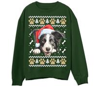 Kids Border Collie Christmas Sweater Cute Dog Design Ugly Xmas Pullover Holiday Sweatshirt Gift for Dog Lovers, 7-8 Years, Bottle Green