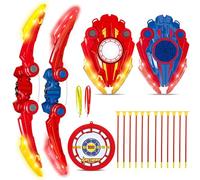 Kids Bow and Arrow Set, LED Light Up Archery Toy Set with 2 Bow 12 Suction Cup Arrows 1 Target, Indoor and Outdoor Hunting Play Gift Toys for Boys & Girls Ages 3-12, Red & Blue