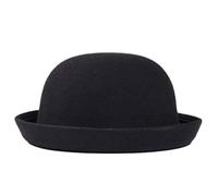 Kids Bowler Hat Trendy Formal Round Top Hat with Rolled Brim Easy Matching Unisex Felt Black Fedora for Daily Wear, Banquet, Photos Fedora Round Top Bowler
