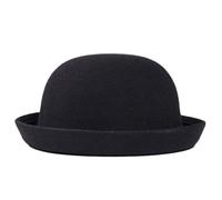 Kids Bowler Hat Trendy Formal Round Top Hat with Rolled Brim Easy Matching Unisex Felt Black Fedora for Daily Wear, Banquet, Photos, Hats for Adults