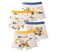 Kids Boxer Shorts Boys 4 Pack Cotton Soft Comfy Stretchy Cute Cartoon Animals Cars Pattern Trendy Teenager Boy Underwear Trunks Age 4-14 Years (4-6 Years, Yellow #3)