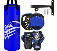 Kids Boxing 2FT Punch Bag Set with Gloves Focus Pads Wall Bracket & Fixings Filled Hanging Training Set for Youth Boys Girls Fitness Kickboxing MMA Home Gym Use (BLUE)