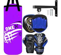 Kids Boxing 2FT Punch Bag Set with Gloves Focus Pads Wall Bracket & Fixings Filled Hanging Training Set for Youth Boys Girls Fitness Kickboxing MMA Home Gym Use (PURPLE)