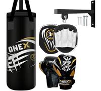 Kids Boxing 2FT Punch Bag Set with Gloves Focus Pads Wall Bracket & Fixings Filled Hanging Training Set for Youth Boys Girls Fitness Kickboxing MMA Home Gym Use (BLACK)