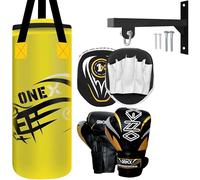 Kids Boxing 2FT Punch Bag Set with Gloves Focus Pads Wall Bracket & Fixings Filled Hanging Training Set for Youth Boys Girls Fitness Kickboxing MMA Home Gym Use (YELLOW)