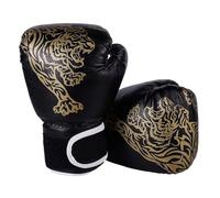 Kids Boxing Gloves, 6oz Junior Boxing Gloves, Golden Tiger Pattern Kickboxing Glove for Punching Bag, Kickboxing, Workout, Daily Training, Youth Games Fun for Age 6-12 Years, Black