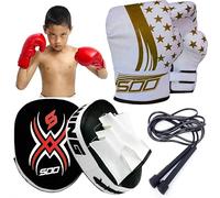 Kids Boxing Gloves and Focus Pads Set Punching Mitts MMA Training Hook & Jab, Pads Junior/Youth Unisex Sparring Martial Arts Karate Fitness Taekwondo Set (Gold/White)