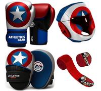 Kids Boxing Gloves Set - Child Friendly Design, Synthetic Leather, Adjustable and Light Weight for Sparring, Muay Thai Kickboxing, Martial Arts, MMA and Karate (Blue (Pack of 4), 8 OZ)