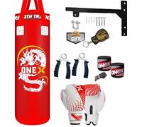 kids Boxing Punch Bag Training Set, filled 3ft Set, Wall Bracket Punching Gloves, Kickboxing MMA Grappling Muay Thai Karate BJJ Home Gym Fitness (Red, 3ft)