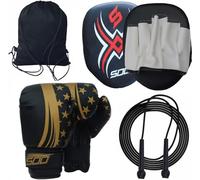Kids' Boxing Set - 2oz Kick Boxing Gloves, Focus Pads, Junior Punching Bag, Target Set, MMA Training, Hook & Jab Strike Pads (Black/Gold)