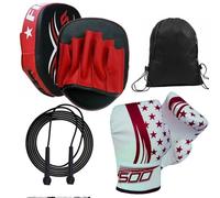 Kids' Boxing Set - Focus Pads, 2oz Gloves, Junior Punching Bag, Target Set for MMA Training, Hook & Jab Strike Pads for Boys & Girls (Red)