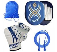 Kids' Boxing Set, Focus Pads, Gloves 2oz Kick Boxing Gloves Kids Focus Pads, Junior Punching Bag Set, Target Boxing Set, MMA Training, Hook & Jab Strike Pads For Boys & Girls (Blue)