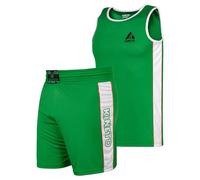 Kids Boxing Shorts and Vest Uniform Set (Ages 7-16) - Available in Blue, Black, Red, and Green - Premium Training & Competition Gear (Green, 9-10 Yrs)