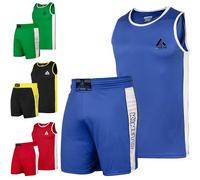 Kids Boxing Shorts and Vest Uniform Set (Ages 7-16) - Available in Blue, Black, Red, and Green - Premium Training & Competition Gear (Blue, 7-8 Yrs)