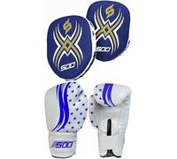 Kids Boxing sparing, Training Gloves & Punching pads Rex leather Kids/Junior Bag Gloves Fitness Boxing Set Hook & Jab Pads Focus Punch Target Strike Mitts (Blue/White)