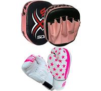 Kids Boxing sparing, Training Gloves & Punching pads Rex leather Kids/Junior Bag Gloves Fitness Boxing Set Hook & Jab Pads Focus Punch Target Strike Mitts (Pink/White)