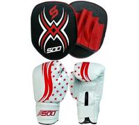 Kids Boxing sparing, Training Gloves & Punching pads Rex leather Kids/Junior Bag Gloves Fitness Boxing Set Hook & Jab Pads Focus Punch Target Strike Mitts (Red/White)