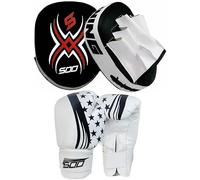 Kids Boxing sparing, Training Gloves & Punching pads Rex leather Kids/Junior Bag Gloves Fitness Boxing Set Hook & Jab Pads Focus Punch Target Strike Mitts (Black/W)