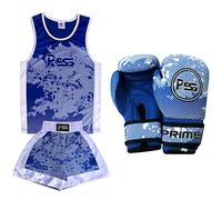 Kids Boxing Uniform Set of 2 Pieces Sublimation Design Boxing Uniform + Soft Shell Boxing Gloves 1019 6-OZ (1019 Blue 6oz, 5-6 Years)