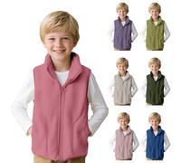 Kids Boy Girl Full-Zip Polar Fleece lapel Vest Sleeveless Lightweight Outwear Windproof Jacket with Pockets Warm Coat for Teen Fall Winter Clothes (Light Pink, 8-9 Years)