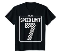 Kids Boy Girls 7 Seven Race Car 7th Birthday Racing Car Flag Kids T-Shirt