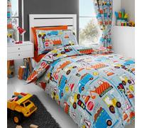 Kids Boys Big Digger Trucks Grey Single Reversible Duvet Cover Bedding Set