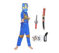 Kids Boys Blue Green Red Yellow Ninja Warrior Costume Set with Weapons Mask and Accessories (blue, 110)