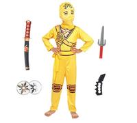 Kids Boys Blue Green Red Yellow Ninja Warrior Costume Set with Weapons Mask and Accessories (yellow, 140)