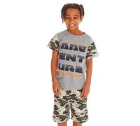 Kids Boys Camo Short Sleeved Pyjama Set Adventure Army Themed Cotton Summer PJ's Set Grey 3-4 Years