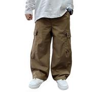 Kids Boys Cargo Trousers Children Chino Jogger Pants with Multipockets Elasticated Waist Combat Trousers Workout Hiking Camping Jogging Bottoms Casual Solid Color Teenage Boys Sweatpants Coffee
