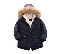 Kids Boy's Coat Quilted Pu-ffer Lined Jacket Thick Winter Coat Hooded Winter Water-Proof Par-ka Outerwear Dinosaur Snowsuit Toddler (Navy, 3-4 Years)